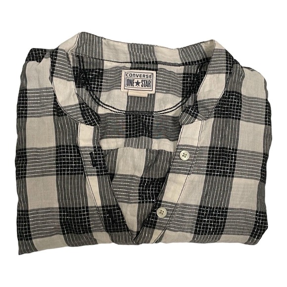 Converse One Star Women's Black & White Plaid Long Sleeve Button Up Shirt Size L - Picture 2 of 4